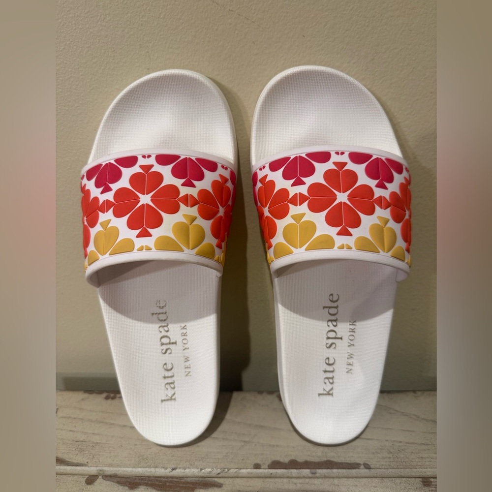 Kate Spade Women’s Olympia Slide Sandals Rubber MultiColor & Optic White Size 7B